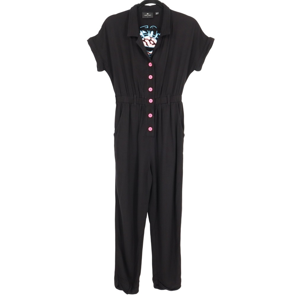 Lazy Oaf Women's Another Planet Black Jumpsuit Size 6 Short Sleeve Embroidered